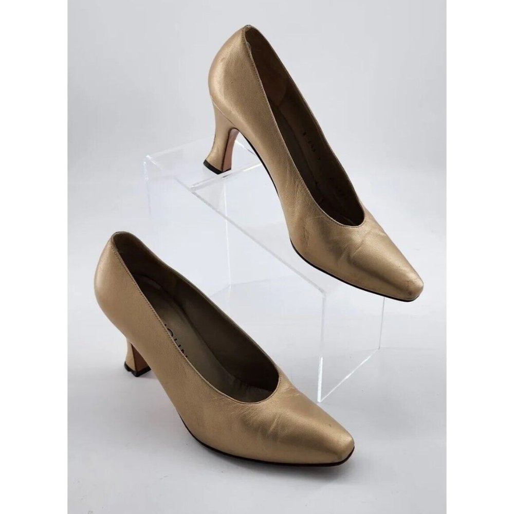St. John Women's Slip On Leather Heel Pumps Gold Made in Italy A4035 Size 8.5 B‎